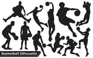 collection de silhouettes de joueurs de basket-ball noirs vecteur