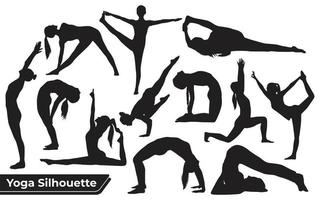 collection de silhouettes de yoga dans différentes poses vecteur