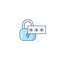 accès par mot de passe, authentification et icône vectorielle de cybersécurité vecteur