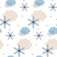 motif abstrait sans couture d'hiver bleu et blanc avec des nuages et des flocons de neige. fond d'hiver de textures dessinées à la main à la mode. conception abstraite enneigée pour le papier, le tissu, la décoration intérieure vecteur