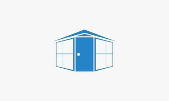 vecteur de conception de logo maison fenêtre porte toit bleu.