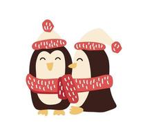 mignon vecteur de noël dessiné à la main deux pingouins. illustration d'hiver scandinave pour t-shirt bébé pépinière, vêtements pour enfants, invitation. conception simple d'enfant