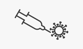 seringue d'icône de ligne avec virus isolé sur fond blanc. vecteur