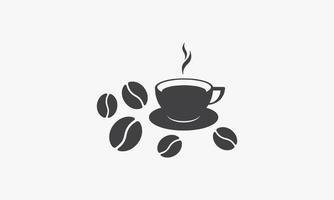 tasse de café avec le vecteur de conception de logo d'icône de grain de café sur le fond blanc.