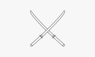 icône de la ligne épée croisée katana isolé sur fond blanc. vecteur