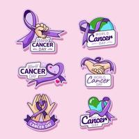 collection d'autocollants pour le jour du cancer violet vecteur