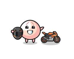 dessin animé mignon de meatbun en tant que coureur de moto vecteur