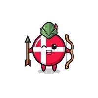 dessin animé du drapeau du Danemark comme mascotte d'archer médiéval vecteur