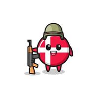 Adorable mascotte du drapeau du Danemark en tant que soldat vecteur