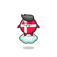 illustration mignonne du drapeau du danemark chevauchant un nuage flottant vecteur