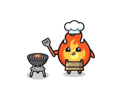 chef de barbecue de feu avec un grill vecteur