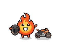 dessin animé mignon de feu en tant que coureur de moto vecteur