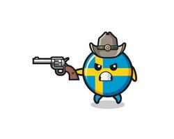 le cowboy du drapeau suédois tirant avec une arme à feu vecteur