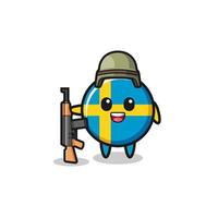 jolie mascotte du drapeau suédois en tant que soldat vecteur