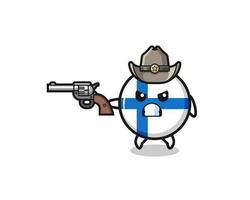 le cowboy du drapeau finlandais tirant avec une arme à feu vecteur