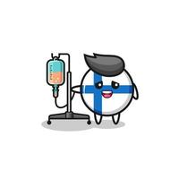 adorable personnage du drapeau finlandais debout avec un poteau à infusion vecteur