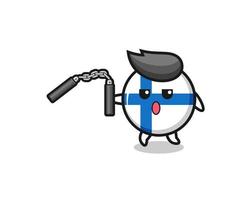 dessin animé du drapeau finlandais à l'aide du nunchaku vecteur