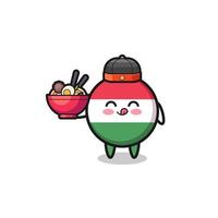 drapeau de la hongrie comme mascotte du chef chinois tenant un bol de nouilles vecteur