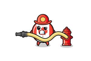 Caricature du drapeau du Canada en tant que mascotte de pompier avec tuyau d'eau vecteur