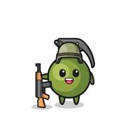 Adorable mascotte de grenade en soldat vecteur