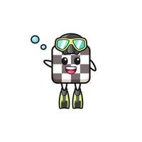 le personnage de dessin animé de plongeur d'échiquier vecteur