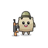 mascotte de sac mignon en tant que soldat vecteur