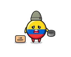 personnage de dessin animé de mendiant drapeau colombie mignon vecteur