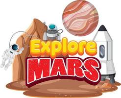 explorez la conception de logo de mot de mars avec l'astronaute et la planète