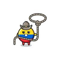 le cowboy du drapeau colombien avec corde lasso vecteur