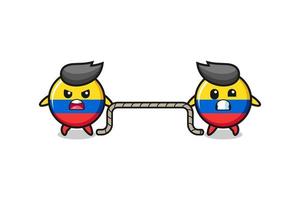 le personnage mignon du drapeau de la colombie joue au jeu de tir à la corde vecteur