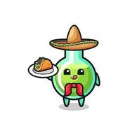 mascotte de chef mexicain de béchers de laboratoire tenant un taco vecteur