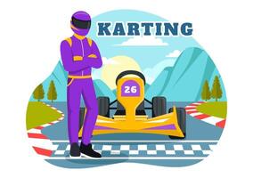 illustration de karting sport avec une courses Jeu aller kart ou mini voiture sur une petit circuit Piste dans une plat style dessin animé Contexte conception vecteur