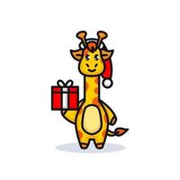 mascotte de girafe de noël vecteur