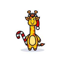 mascotte de girafe de noël vecteur