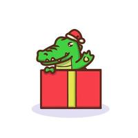 mascotte de noël crocodile vecteur