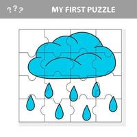 puzzle. nuage de pluie en style dessin animé, jeu éducatif pour les enfants d'âge préscolaire vecteur