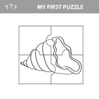 Jeu d'enfants avec une pièce de puzzle de coquillage dans une illustration vectorielle de la vie marine vecteur