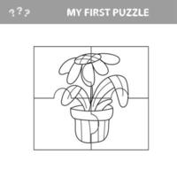 jeu de papier éducatif pour enfants, fleurs dans un pot. puzzle vecteur