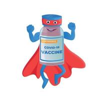 flacon de vaccin comme un super-héros portant une cape et montre ses muscles sur fond blanc vecteur