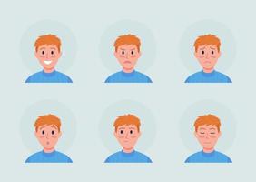 garçon au gingembre avec différentes émotions jeu d'avatar de caractère vectoriel couleur semi-plat