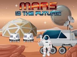 mars est le futur logo sur fond de station spatiale vecteur