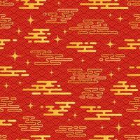 modèle sans couture de nuage vintage chinois. fond rouge avec ciel doré et étoiles. ornement oriental traditionnel. vecteur