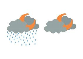 illustration de nuages couverts et de pluie la nuit avec le thème des pixels vecteur
