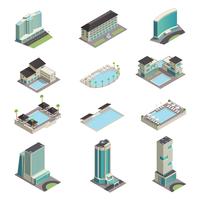 Icônes isométriques de bâtiments hôteliers de luxe vecteur