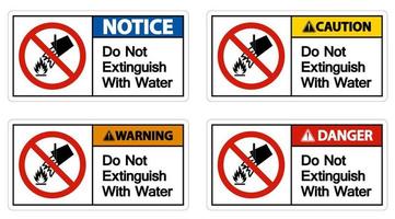 attention ne pas éteindre avec le symbole de l'eau vecteur
