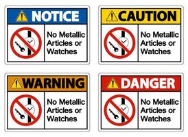 Attention pas d'articles métalliques ou de montres symbole signe sur fond blanc vecteur
