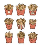 mignonne français frites dessin animé griffonnage style illustration vecteur