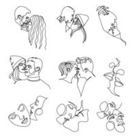 couple d'art en ligne, hommes et femme d'art en ligne, vecteur de visage minimal. impression de couple, impression de baiser, illustration de la Saint-Valentin. affiche d'amour. 2 visages. nous sommes une ligne.