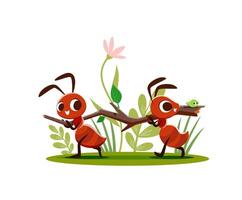 dessin animé fourmis porter arbre bifurquer, marrant insectes vecteur