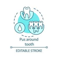 pus autour de l'icône de concept de dent. maladie bucco-dentaire. lésion infectieuse de la bouche. bactéries envahissant les gencives. mâchoire avec illustration de fine ligne idée gumboil. dessin de contour isolé de vecteur. trait modifiable vecteur